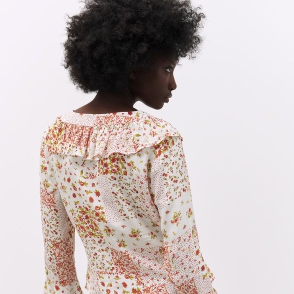 Zara Ruffled Patchwork Print Shirt - image 3